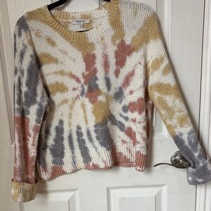 Madewell Tie-Dye Crewneck Sweater in Cream, Mustard, blue & Rose